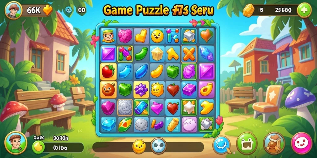 Screenshot gameplay 66K menunjukkan aksi Match-3 yang seru dan menggembirakan.