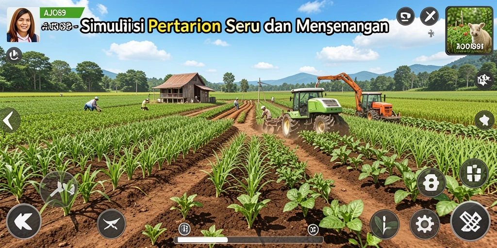 Tangkapan layar AJO89 menampilkan lahan pertanian yang subur dan aktif.