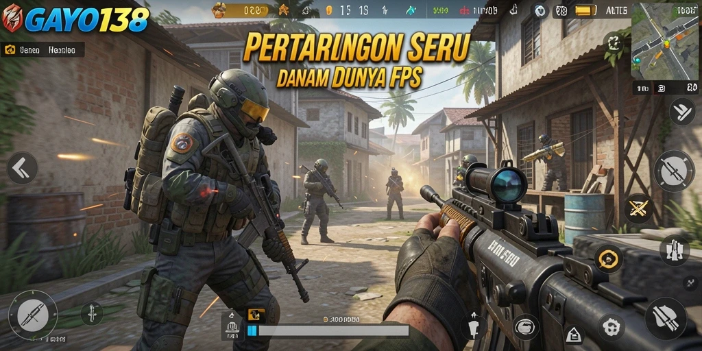 Screenshot GAYO138 menampilkan aksi tembak-menembak yang intens.