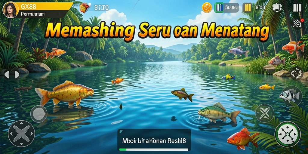 Screenshot gameplay GX88 menampilkan aksi memancing yang mendebarkan.
