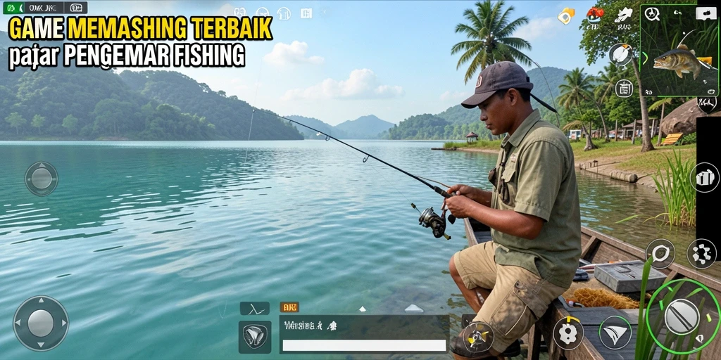 Screenshot utama OKJK menampilkan aksi seru dalam memancing di berbagai lokasi.