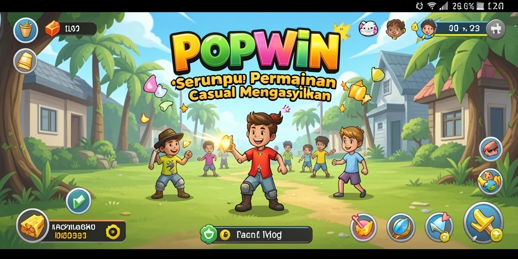 Tangkapan layar utama menunjukkan gameplay <strong>POPWIN</strong> yang penuh warna dan menyenangkan.