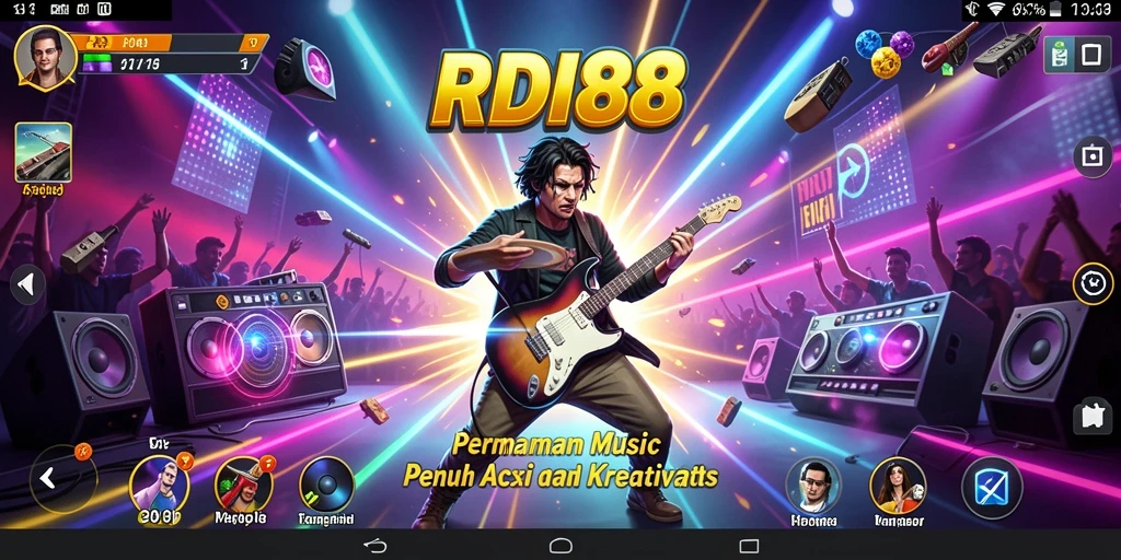 Screenshot RDI88 menampilkan gameplay seru dengan berbagai alat musik.