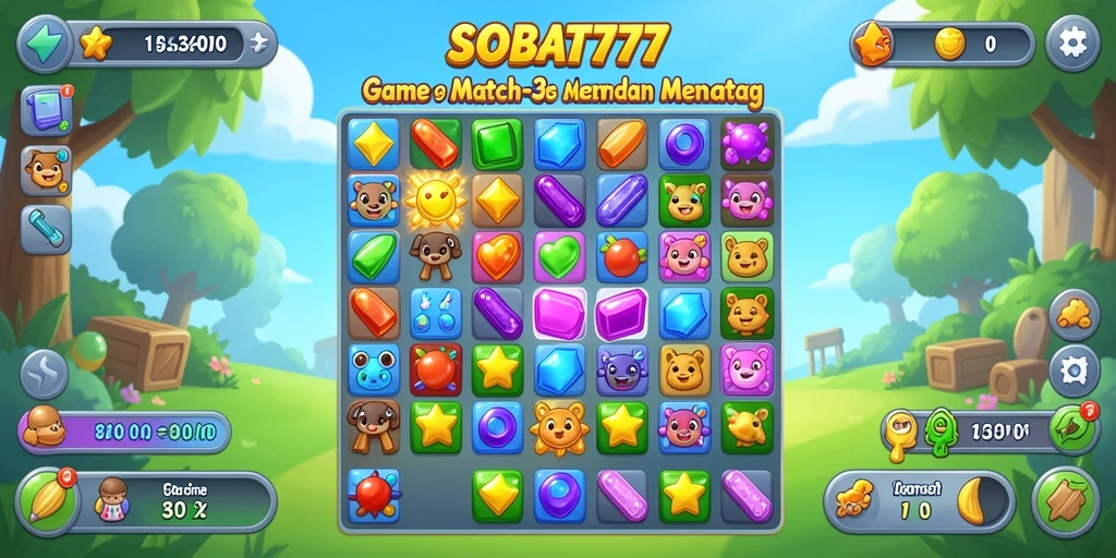 Screenshot gameplay SOBAT777 menampilkan aksi mencocokkan permata.
