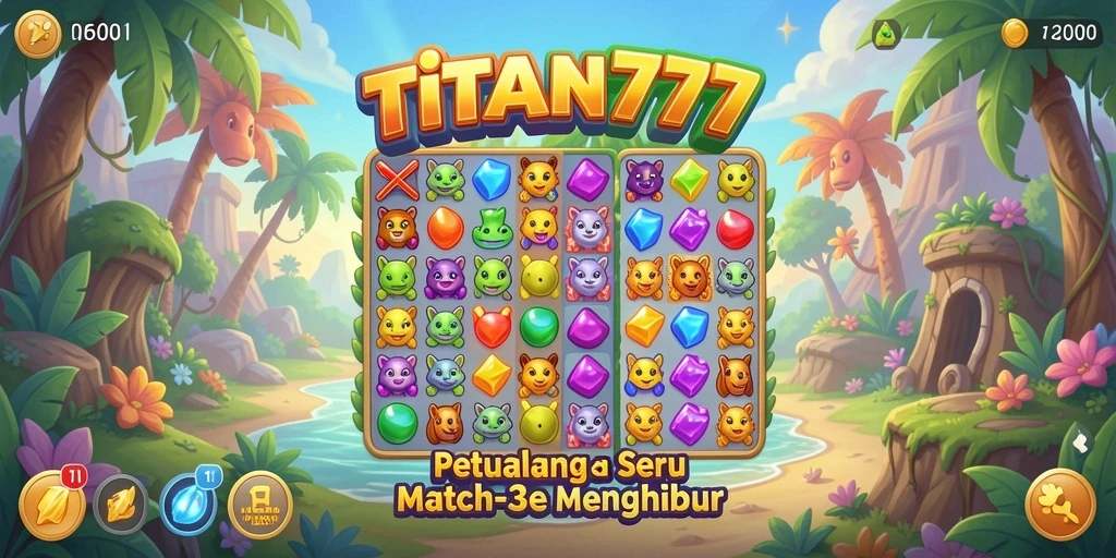 Screenshot utama TITAN777 menampilkan keseruan gameplay Match-3 yang mengasyikkan.